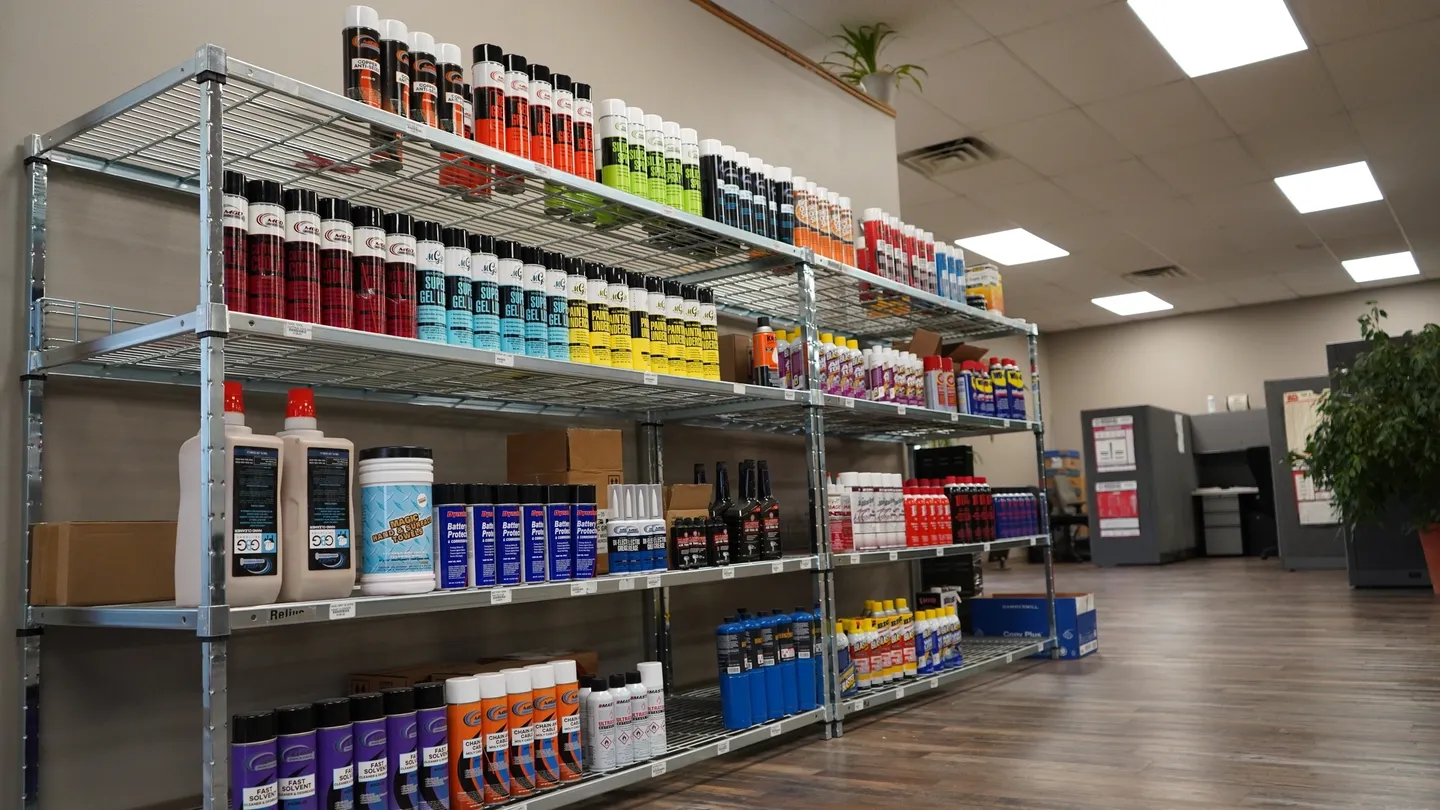 A store with shelves of various products on it.